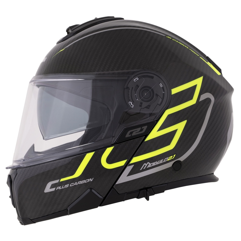 Casco abatible Cassida Modulo 2.1 Plus Carbon amarillo fluo-plata-negro