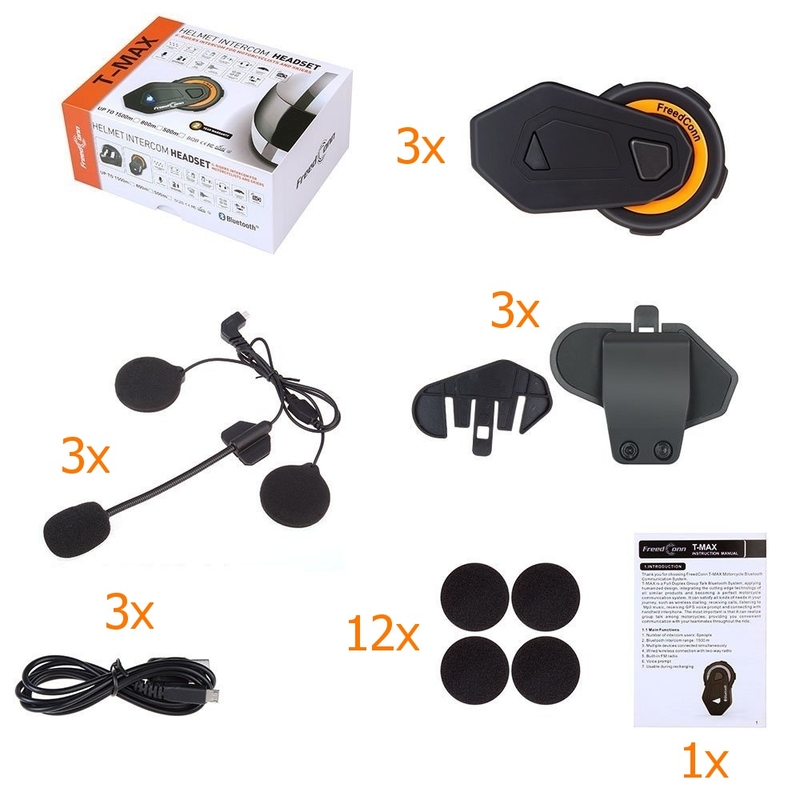 Juego de 3 intercomunicadores Bluetooth T-MAX