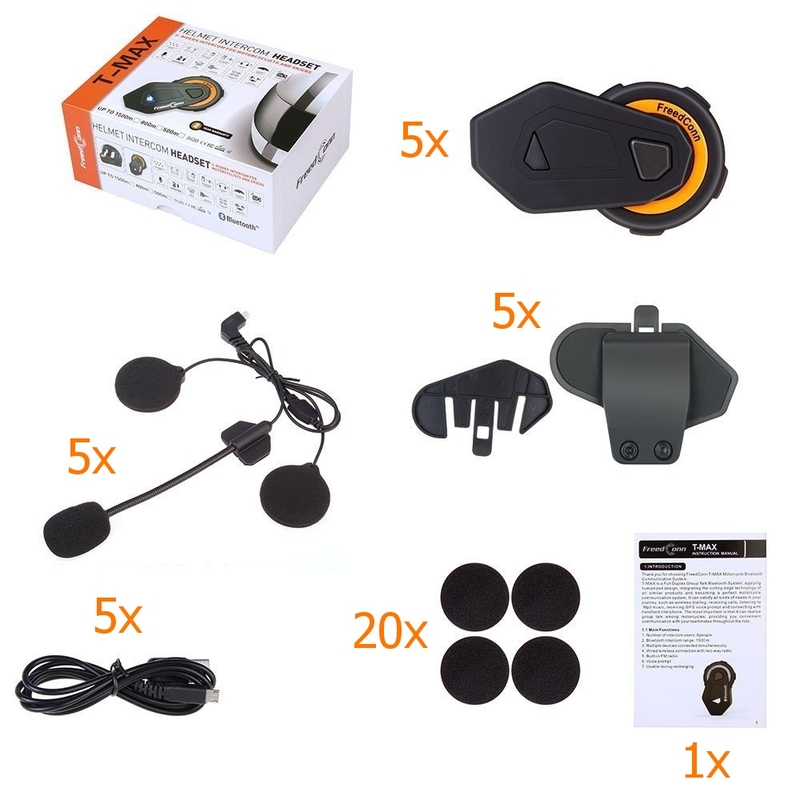 Juego de 5 intercomunicadores Bluetooth T-MAX