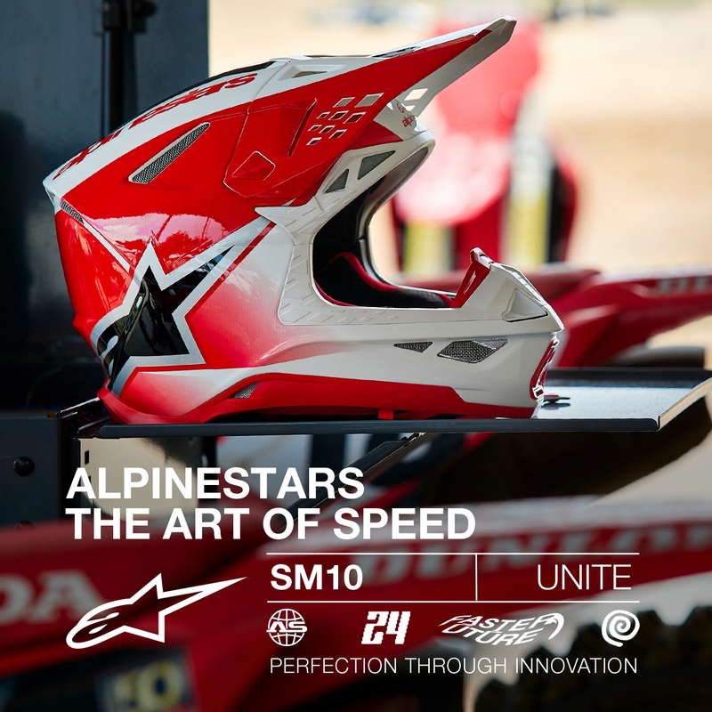Casco de motocross Alpinestars Supertech S-M10 Unite rojo y blanco