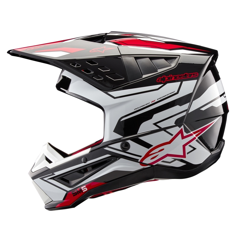 Casco de Motocross Alpinestars S-M5 Action 2 Negro-Blanco-Rojo Flúo