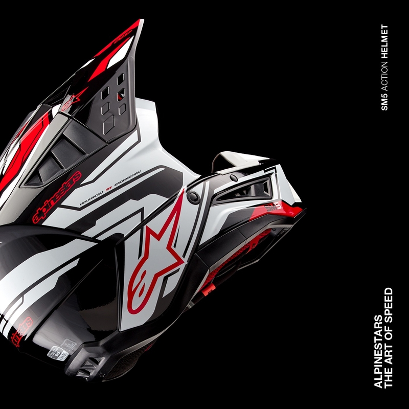 Casco de Motocross Alpinestars S-M5 Action 2 Negro-Blanco-Rojo Flúo
