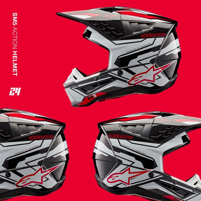 Casco de Motocross Alpinestars S-M5 Action 2 Negro-Blanco-Rojo Flúo