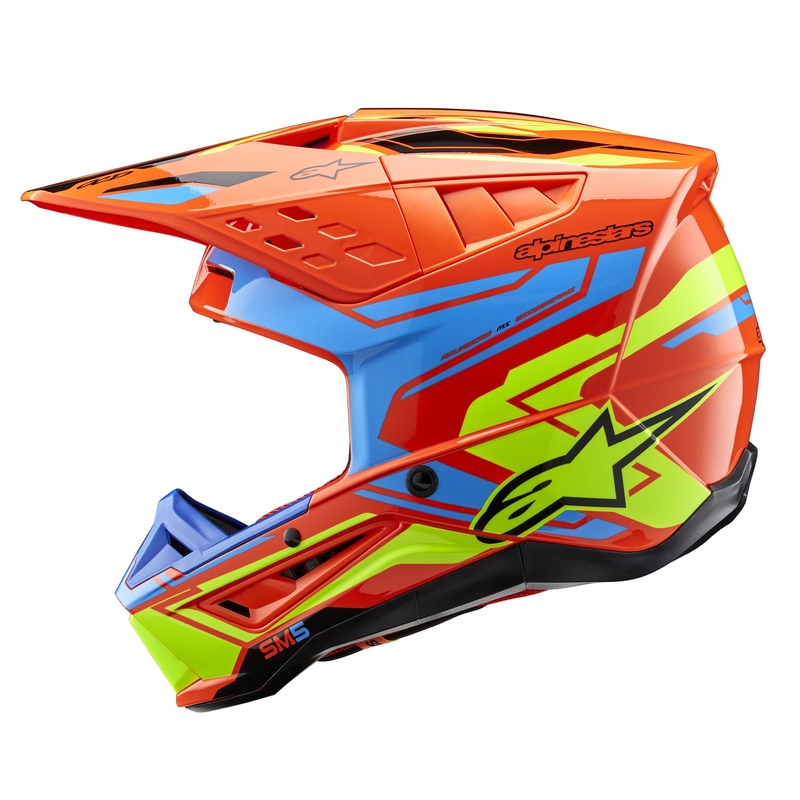 Casco de motocross Alpinestars S-M5 Action 2 naranja fluo-azul claro-amarillo fluo