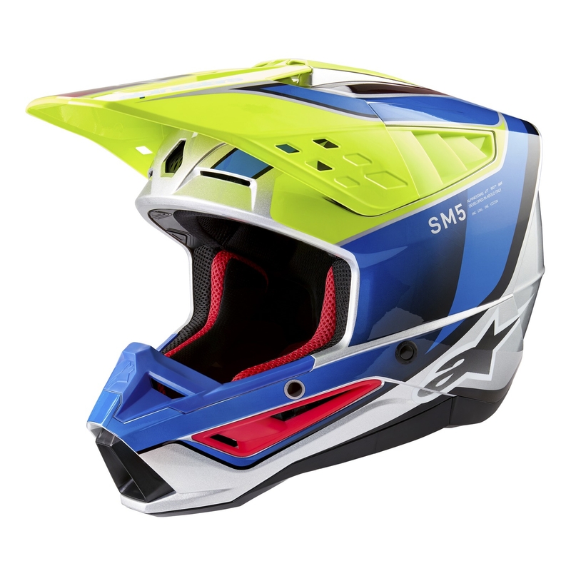 Casco de motocross Alpinestars S-M5 Sail amarillo fluo-azul-plata