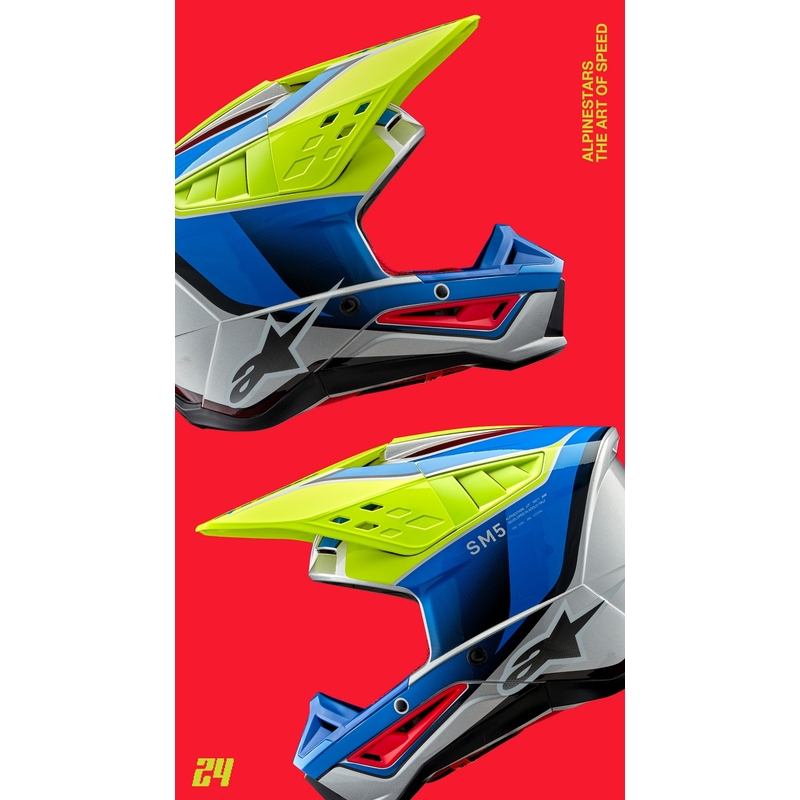 Casco de motocross Alpinestars S-M5 Sail amarillo fluo-azul-plata