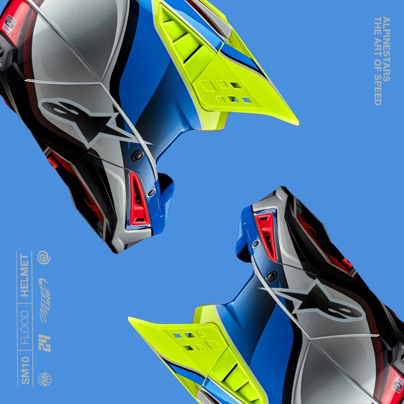 Casco de motocross Alpinestars S-M5 Sail amarillo fluo-azul-plata