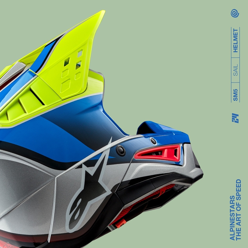 Casco de motocross Alpinestars S-M5 Sail amarillo fluo-azul-plata