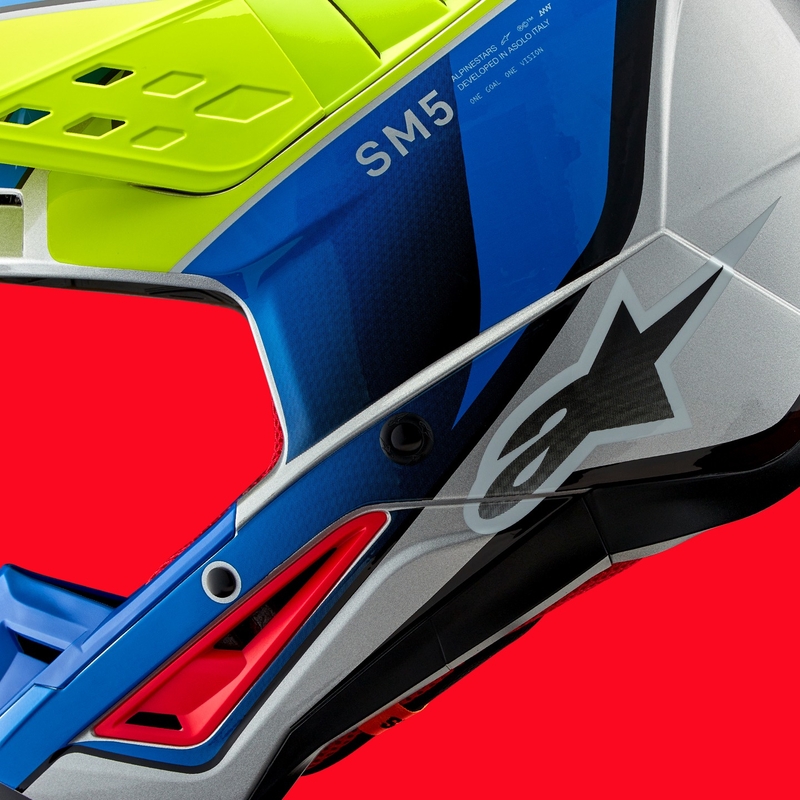 Casco de motocross Alpinestars S-M5 Sail amarillo fluo-azul-plata