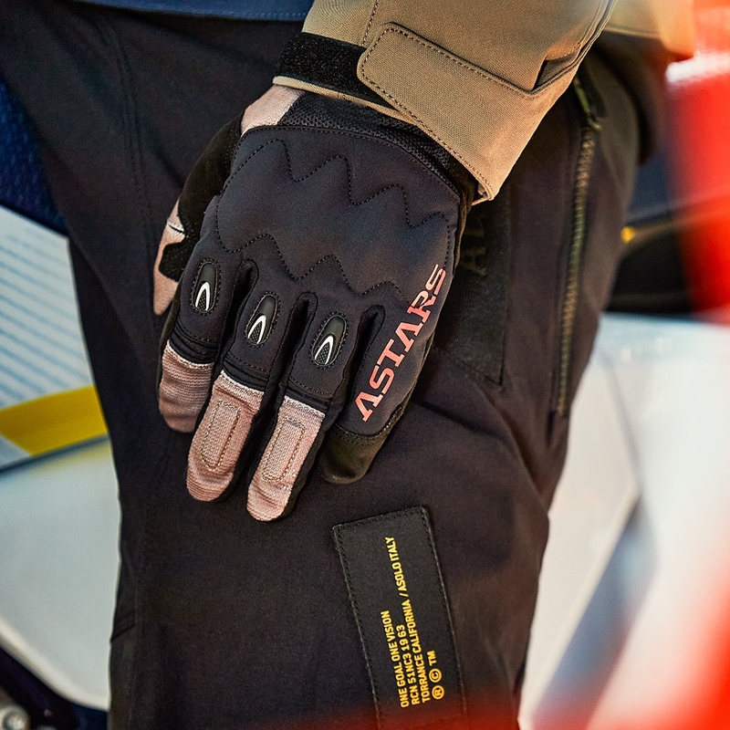 Guantes de motocross Alpinestars Techdura negro-marrón-rojo fluo