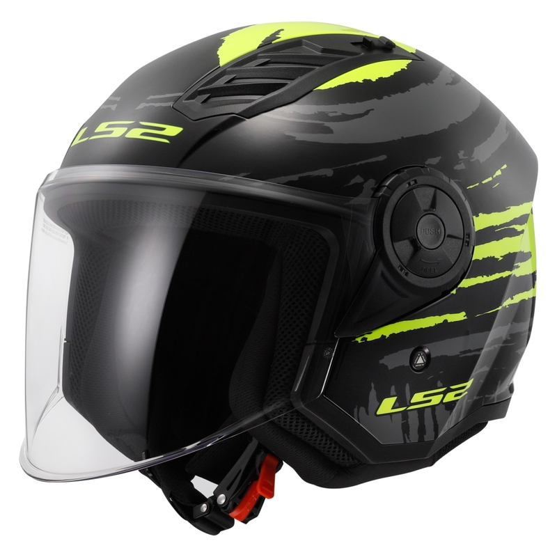 Casco Moto Open LS2 OF616 Airflow II Brush negro-amarillo fluo