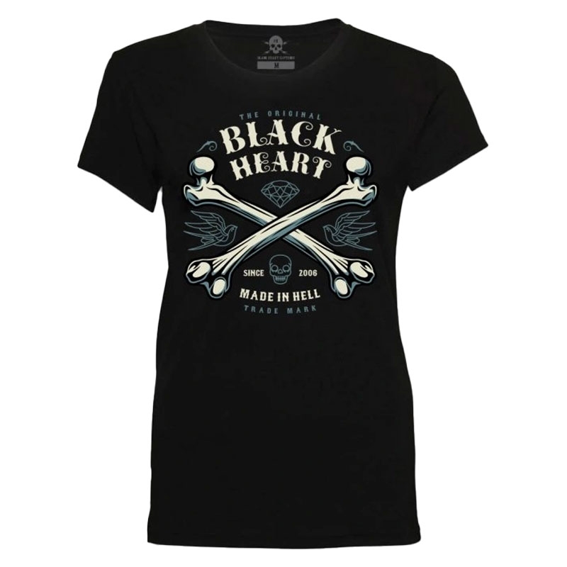 Camiseta mujer Black Heart Bones negra