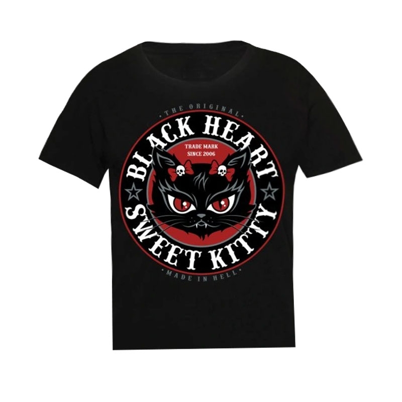 Camiseta niño Negro Corazón Corazón Gatito negro