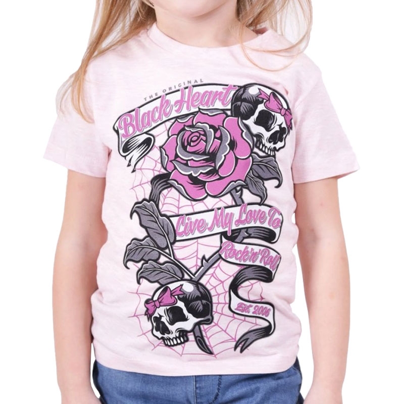 Camiseta infantil Corazón negro Lazo Rosa