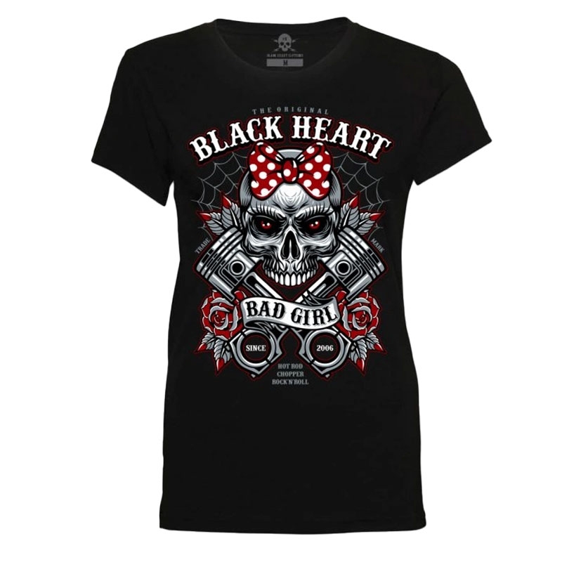 Camiseta negra de mujer Heart Bell Piston negra