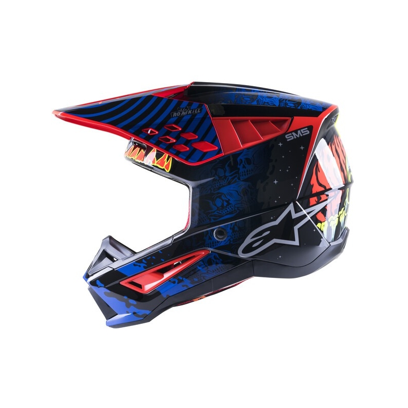 Casco de Motocross Alpinestars S-M5 Solar Flare Negro-Azul-Fluo Rojo-Fluo Amarillo liquidación