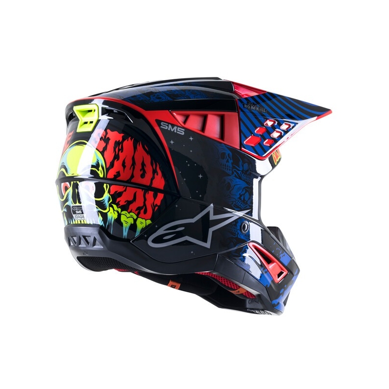 Casco de Motocross Alpinestars S-M5 Solar Flare Negro-Azul-Fluo Rojo-Fluo Amarillo liquidación