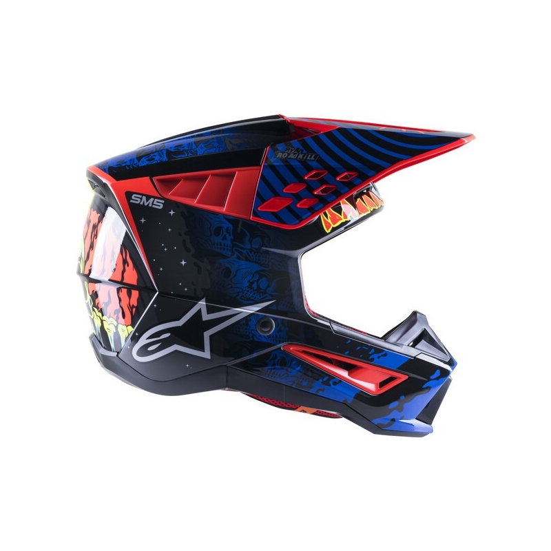Casco de Motocross Alpinestars S-M5 Solar Flare Negro-Azul-Fluo Rojo-Fluo Amarillo liquidación