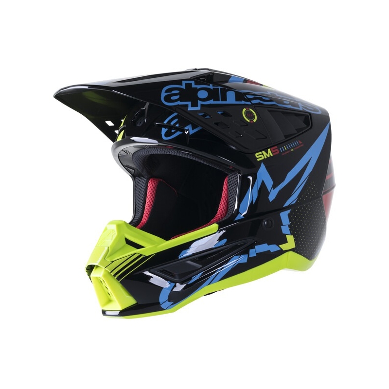 Casco de motocross Alpinestars S-M5 Action amarillo fluo-negro-azul-rojo oscuro