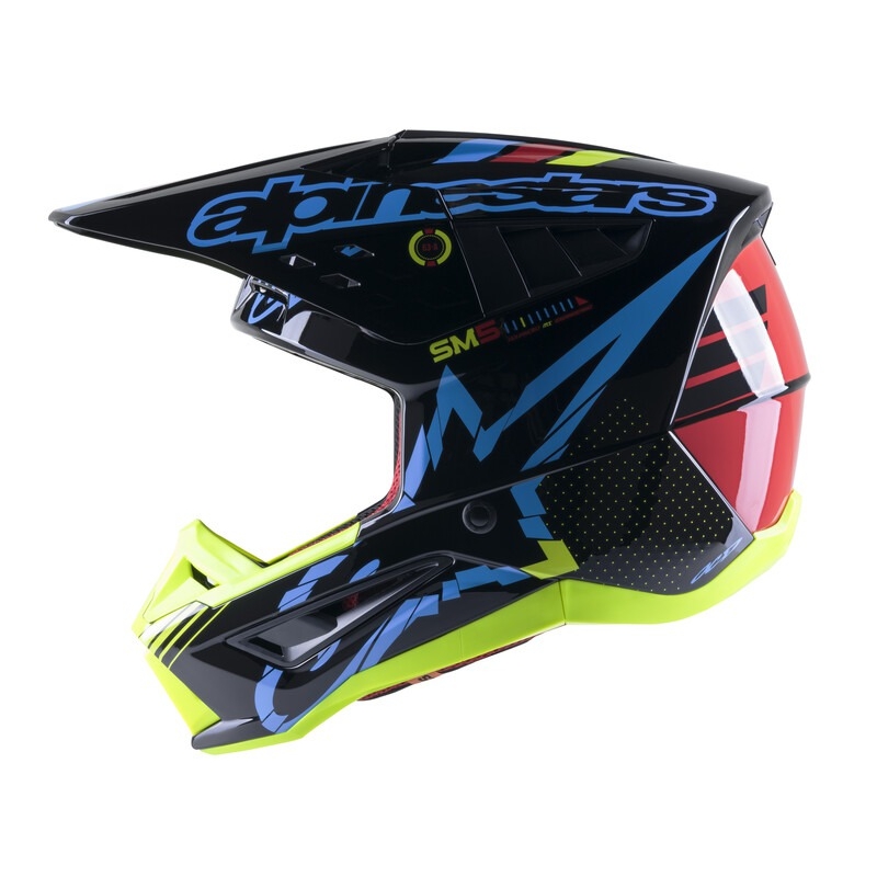 Casco de motocross Alpinestars S-M5 Action amarillo fluo-negro-azul-rojo oscuro