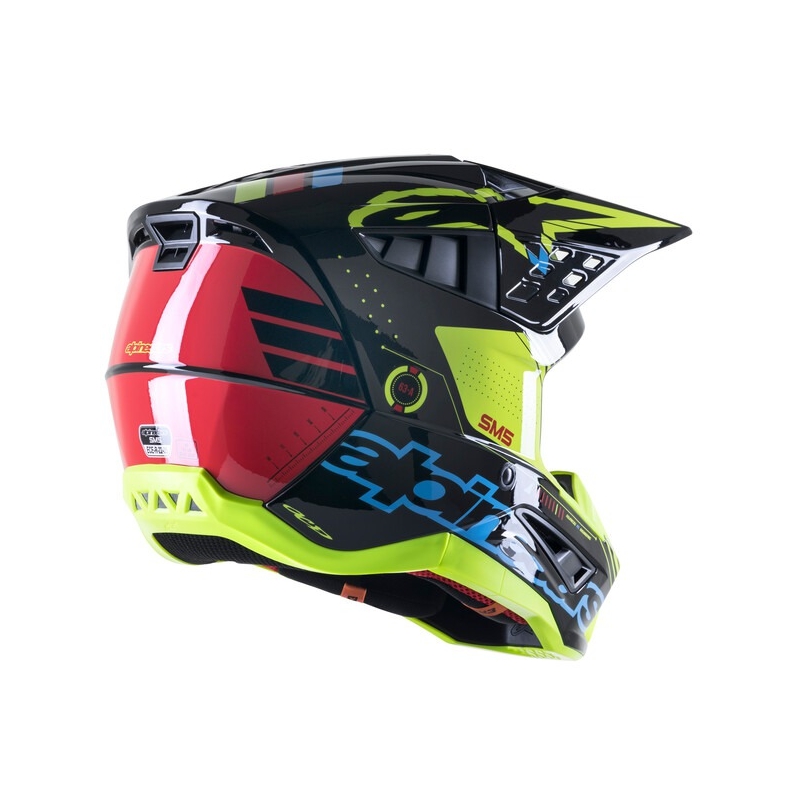 Casco de motocross Alpinestars S-M5 Action amarillo fluo-negro-azul-rojo oscuro