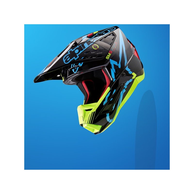Casco de motocross Alpinestars S-M5 Action amarillo fluo-negro-azul-rojo oscuro