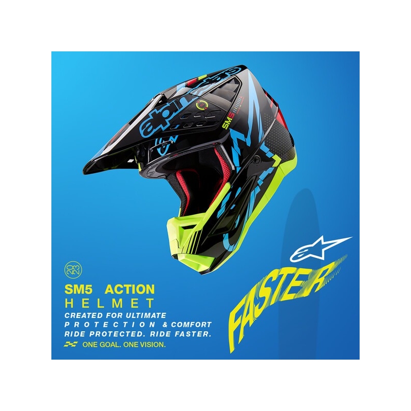 Casco de motocross Alpinestars S-M5 Action amarillo fluo-negro-azul-rojo oscuro