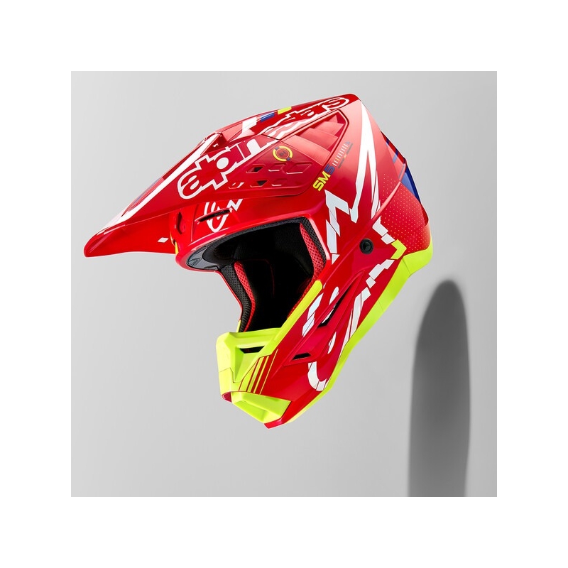 Casco de motocross Alpinestars S-M5 Action rojo-fluo-amarillo-blanco-azul