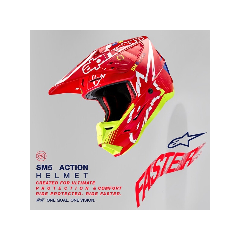 Casco de motocross Alpinestars S-M5 Action rojo-fluo-amarillo-blanco-azul