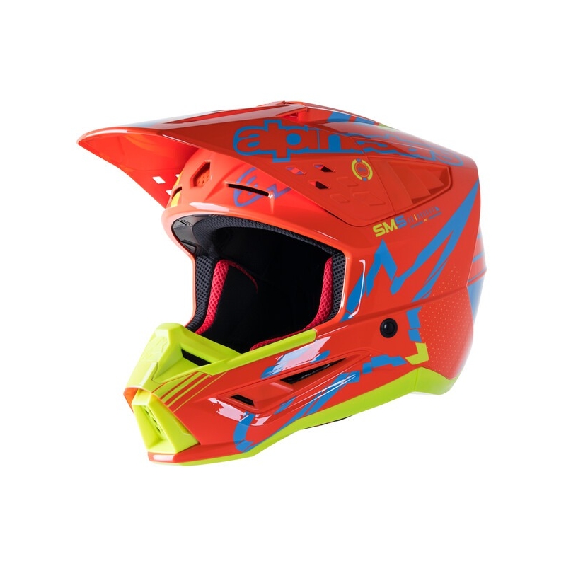 Casco Alpinestars S-M5 Action Motocross naranja-amarillo fluo-azul claro