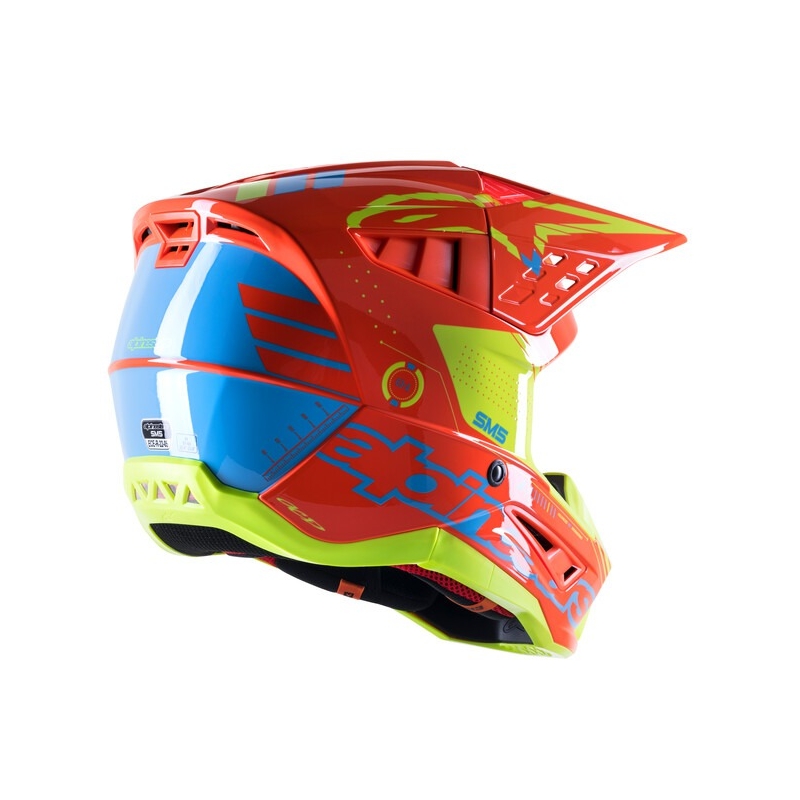 Casco Alpinestars S-M5 Action Motocross naranja-amarillo fluo-azul claro
