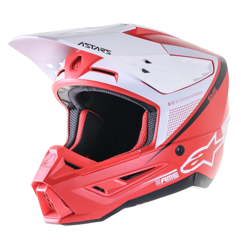 Casco de motocross Alpinestars S-M5 Rayon rojo-blanco-negro mate