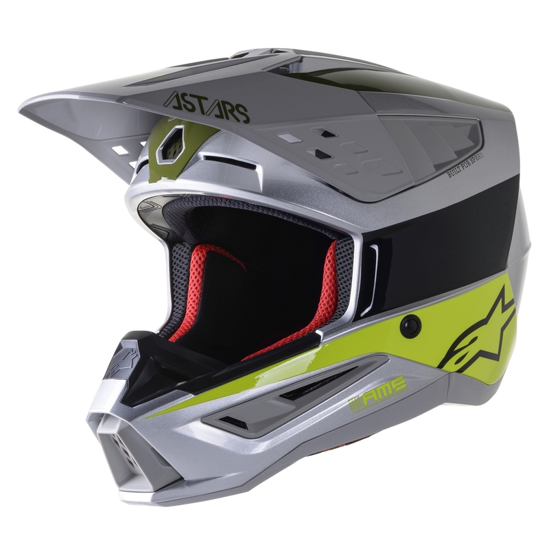 Casco de motocross Alpinestars S-M5 Bond plateado-fluo amarillo-verde brillante