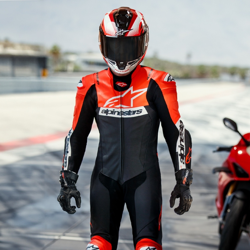 Mono de cuero Alpinestars Missile 2 Ward Negro-Rojo Flúo-Blanco