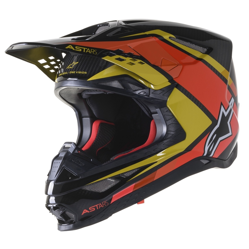 Casco de motocross Alpinestars S-M10 Carbon Meta2 negro-amarillo-naranja brillante