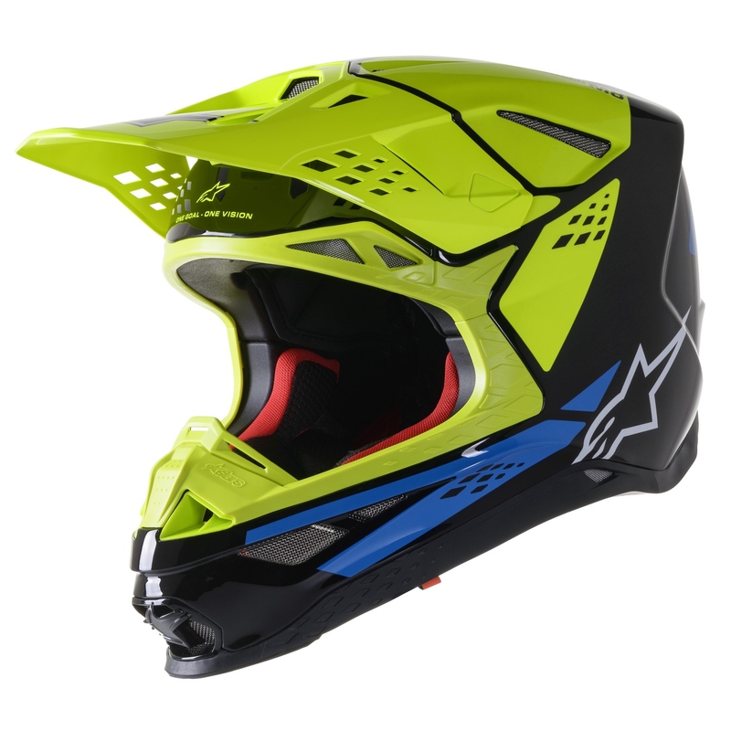 Casco de Motocross Alpinestars Supertech S-M8 Factory Negro-Amarillo Flúor-Azul Brillante