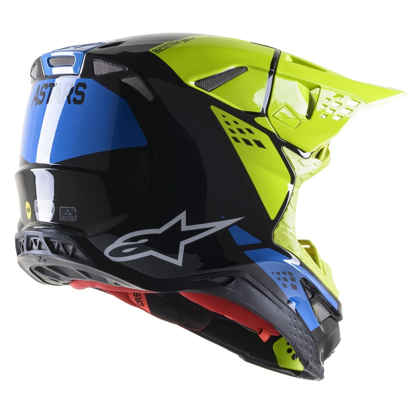 Casco de Motocross Alpinestars Supertech S-M8 Factory Negro-Amarillo Flúor-Azul Brillante