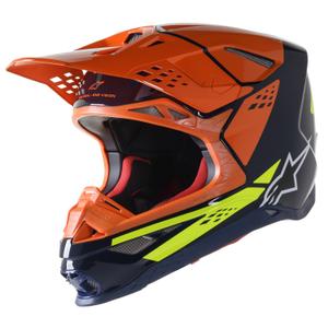 Casco de Cross Alpinestars Supertech S-M8 Factory Azul Oscuro-Naranja-Amarillo Fluo Brillante