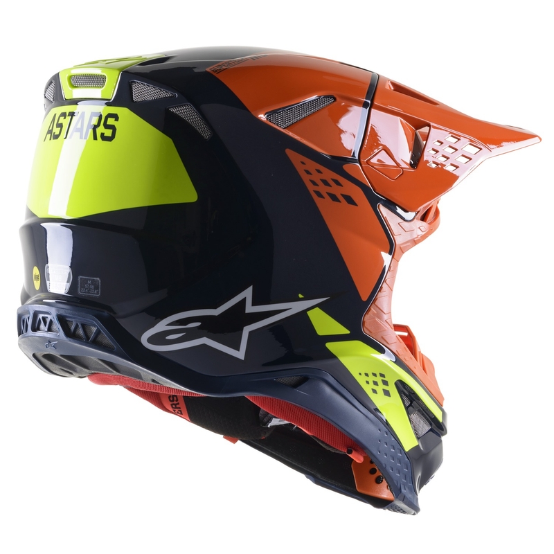 Casco de Cross Alpinestars Supertech S-M8 Factory Azul Oscuro-Naranja-Amarillo Fluo Brillante