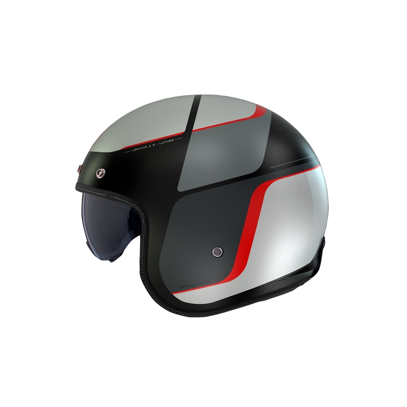 Casco abierto para motocicleta MT Le Mans 2 SV Luther B15 negro mate-gris-blanco-rojo