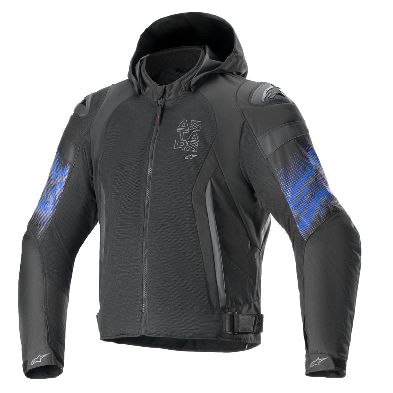 Chaqueta de moto Alpinestars Zaca Air Venom Impermeable Negro/Azul Flúo