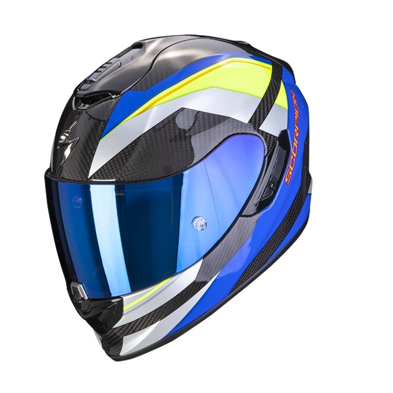 Casco integral de moto Scorpion Exo-1400 Carbon Air Legione azul-amarillo fluo - Grado II