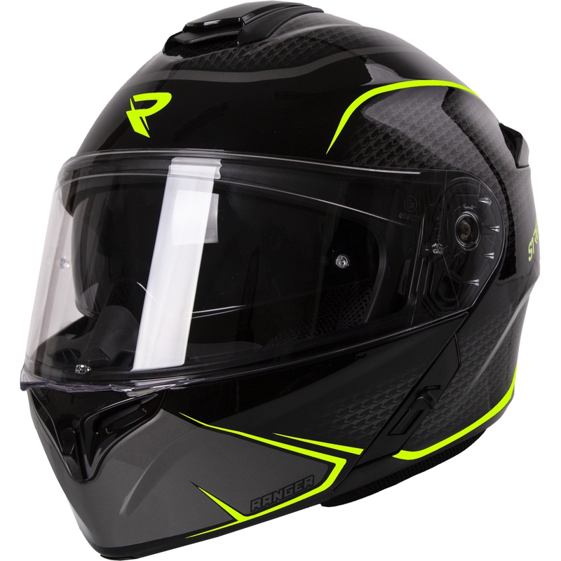 Casco de moto abatible Street Racer Ranger negro-amarillo fluo - grado II