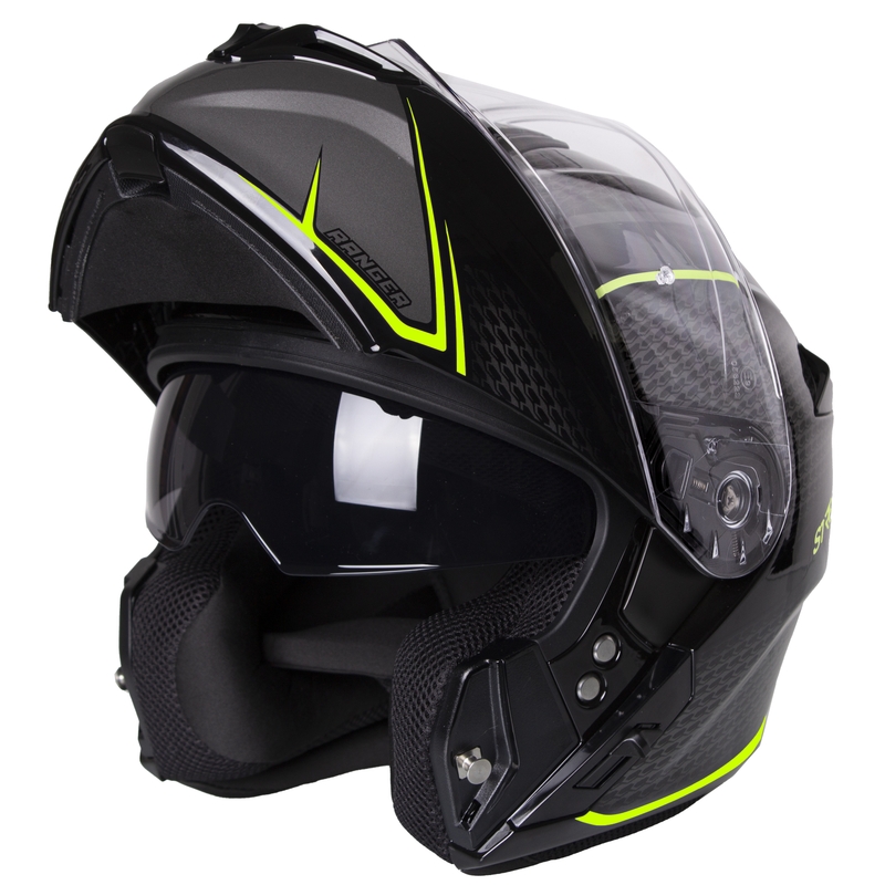 Casco de moto abatible Street Racer Ranger negro-amarillo fluo - grado II