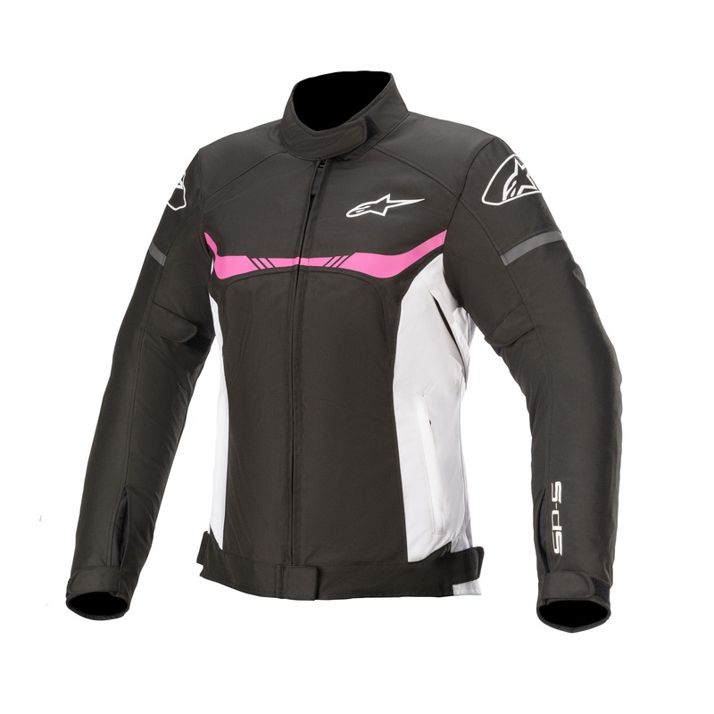 Chaqueta de moto Alpinestars Stella T-SPS Mujer impermeable negra, blanca y rosa