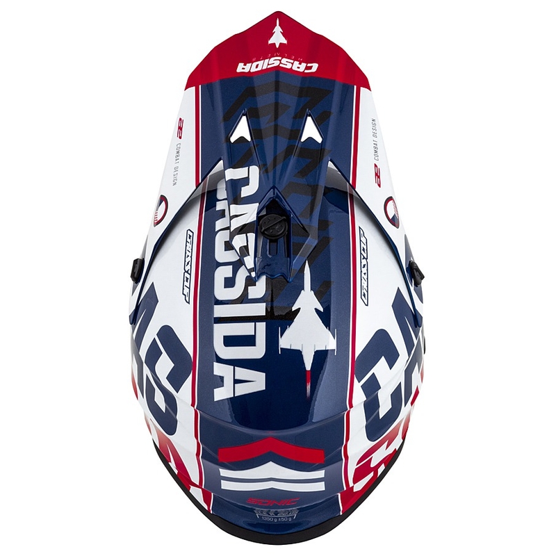 Dětská motokrosová helma Cassida Cross Cup Sonic Junior červeno-modro-bílo-černá