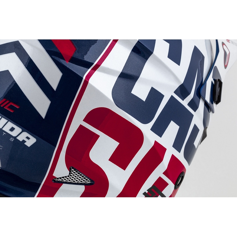 Dětská motokrosová helma Cassida Cross Cup Sonic Junior červeno-modro-bílo-černá