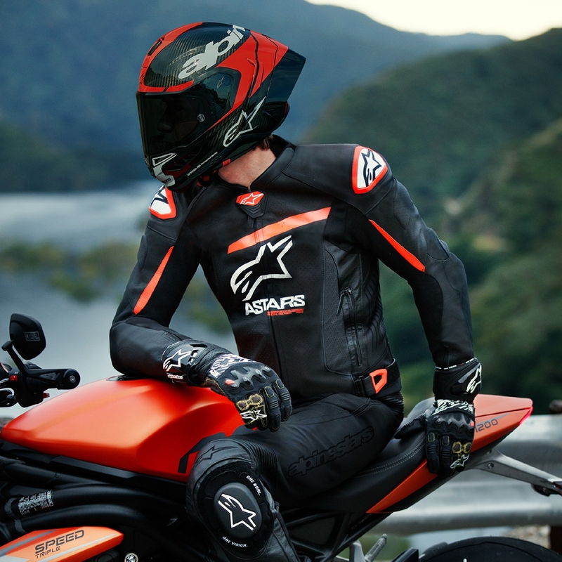 Chaqueta de cuero Alpinestars GP plus R 4 Airflow Negro-Rojo Flúor-Blanco