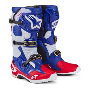 Botas de moto Alpinestars Tech 10 Limited Edition Union Redbud MX 2024 Rojo-Azul-Blanco-Negro