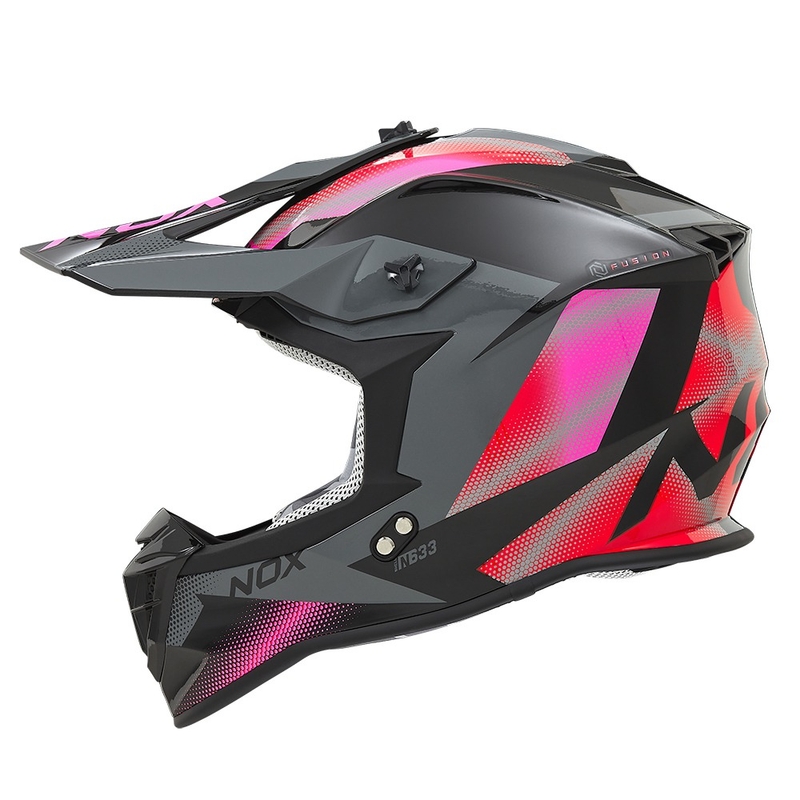 Casco de motocross para mujer NOX N633 fluo pink-red-grey